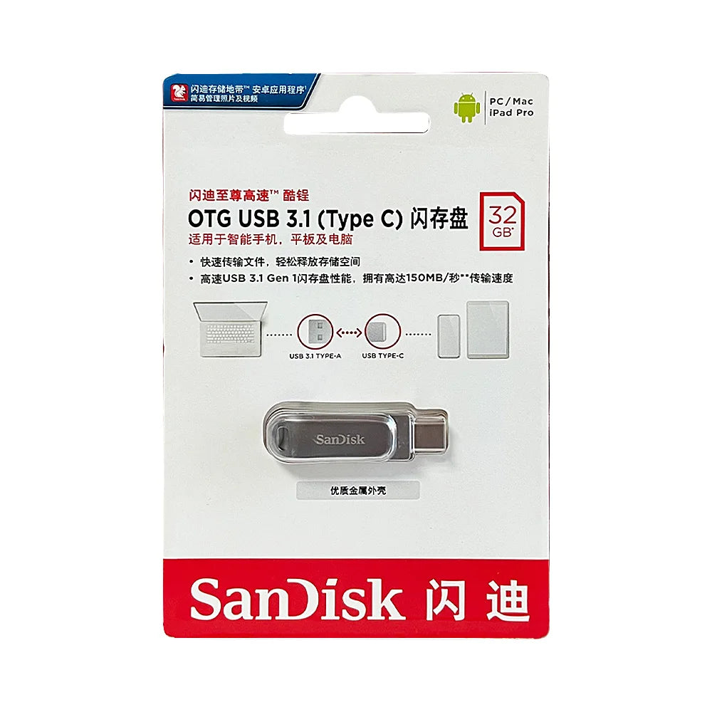 SanDisk SDDDC4 Ultra Dual Drive Luxe USB Type-C Flash Drive 32GB 64GB 128GB 256GB 512GB Metal OTG USB3.2 Gen 1 U Disk For PC/Mac