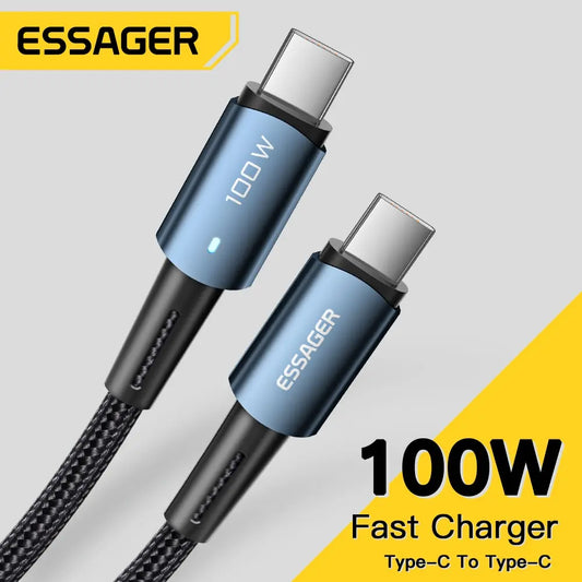 Cabo Essager PD100W 60W Tipo CC para C para carregamento rápido de celulares Xiaomi, Samsung, Huawei, Macbook e iPad.