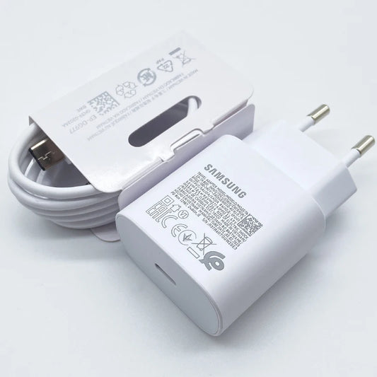 Carregador Samsung Super Rápido de 25W com USB Tipo C para Galaxy S24 S23 S20 S21 S22 Plus A54 A34, Flip e Fold 5 6 4