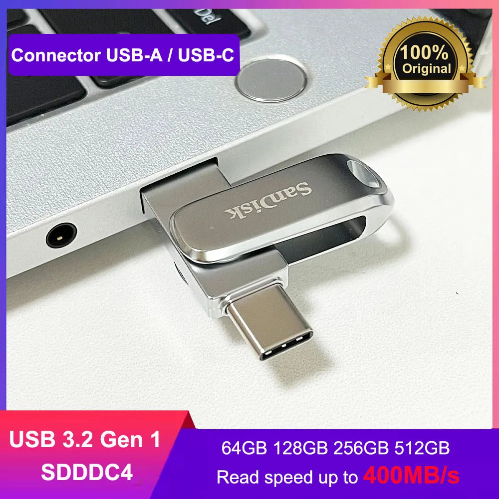 SanDisk SDDDC4 Ultra Dual Drive Luxe USB Type-C Flash Drive 32GB 64GB 128GB 256GB 512GB Metal OTG USB3.2 Gen 1 U Disk For PC/Mac