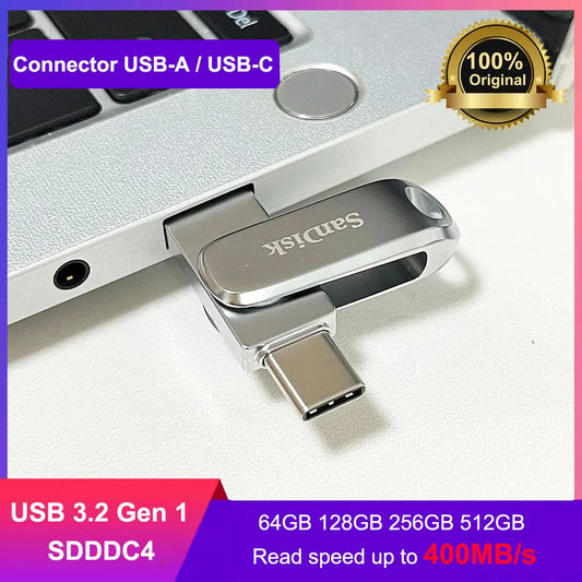 SanDisk SDDDC4 Ultra Dual Drive Luxe USB Type-C Flash Drive 32GB 64GB 128GB 256GB 512GB Metal OTG USB3.2 Gen 1 Pen Drive para PC/Mac