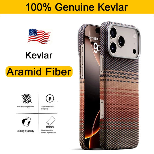 Capa 100% em fibra de carbono aramida Kevlar para iPhone 17 Pro Max 17 Pro, capa de luxo Magsafe, capa traseira magnética ultrafina para celular.