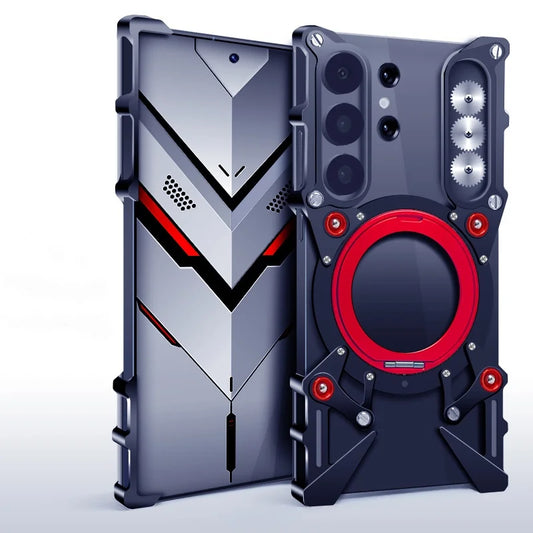 Capa de alumínio sem moldura com suporte para Samsung S25 Edge S23 S22 S21 Ultra S24 FE S20 + M56 M35 M15 M55 M55s M36