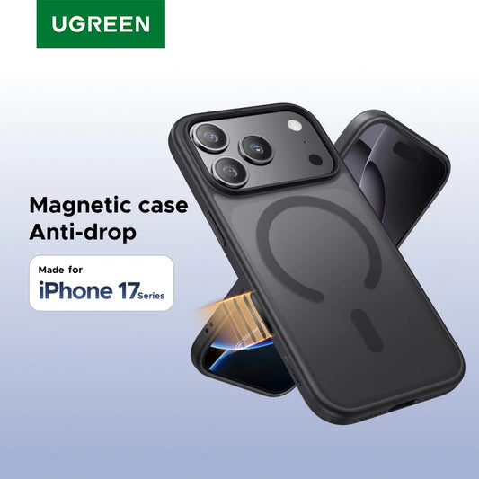 Capa magnética preta UGREEN para iPhone 17 e 16 Pro Max, capa protetora resistente a impactos para iPhone 17 Pro Max Plus e 17 Pro, capas de TPU Macsafe.